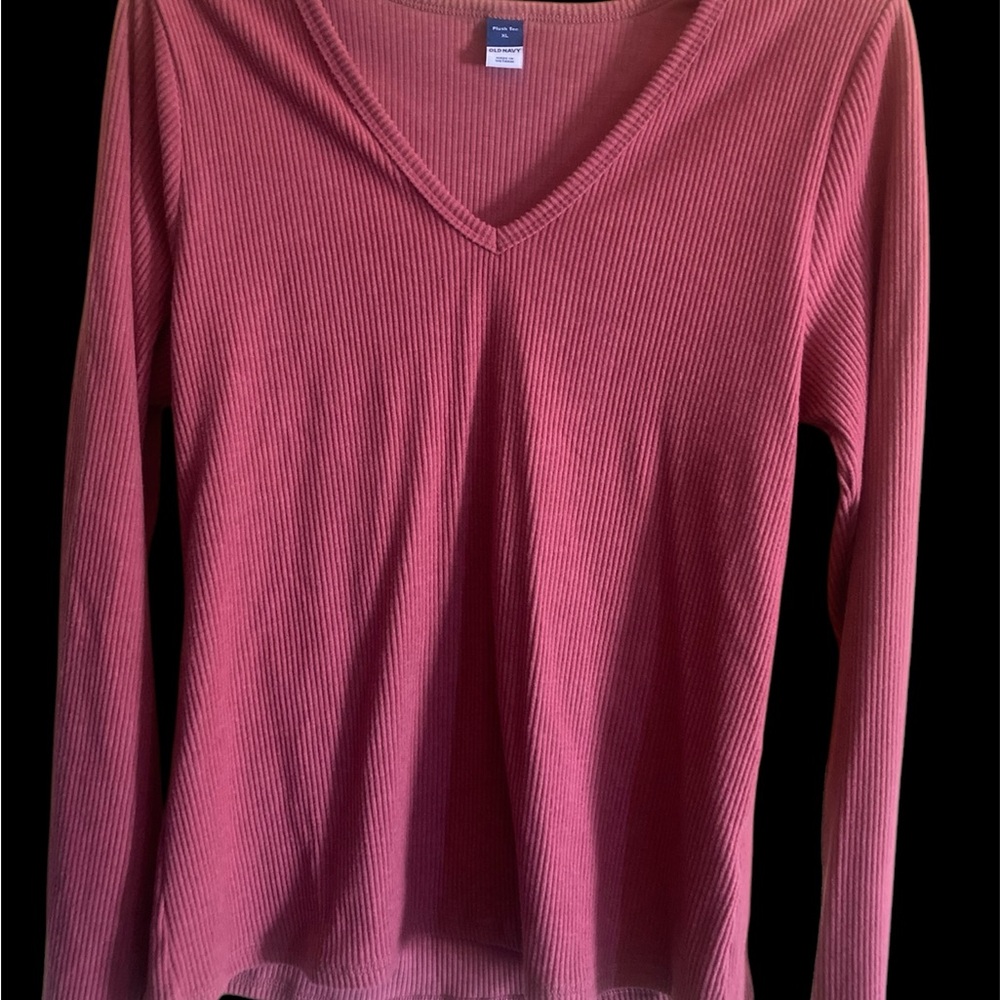 Women's Ribbed V-Neck Top - Pink